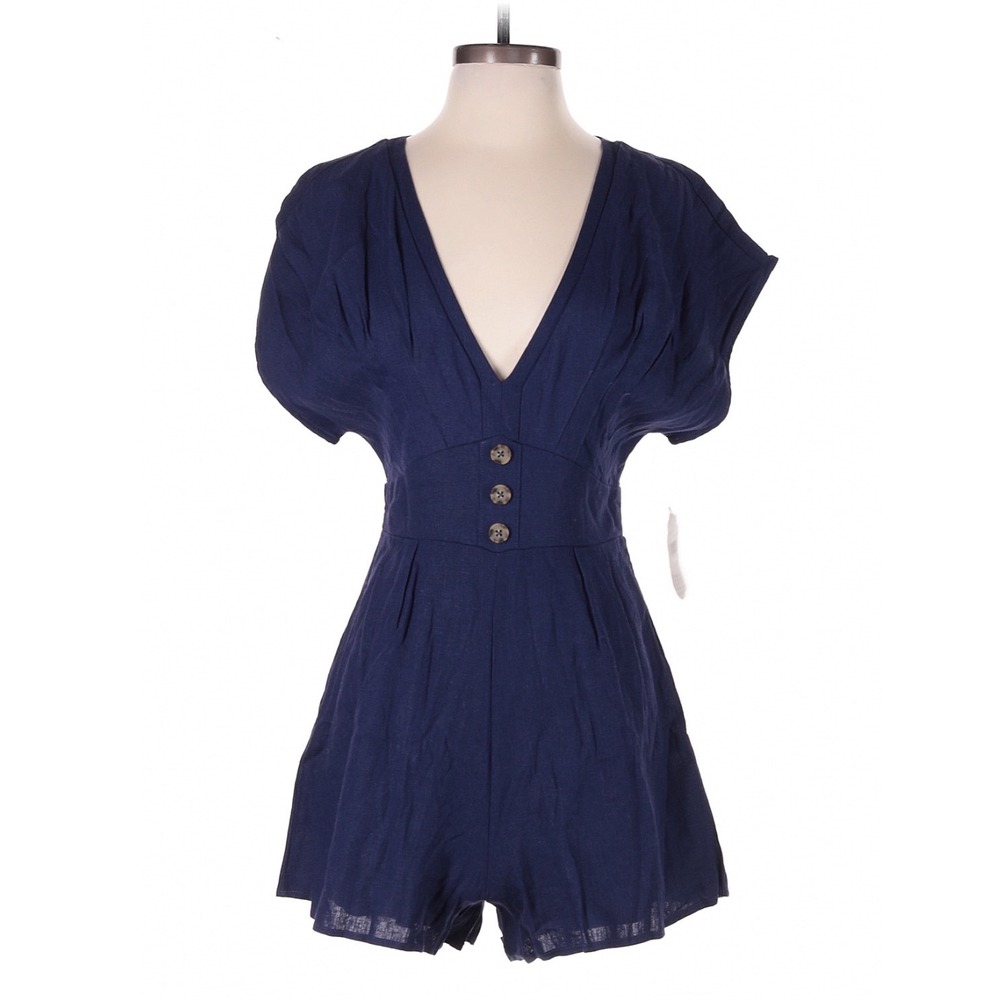 Altar'd State Navy Blue Romper Button Detail Size S Coastal Minimalist Boho